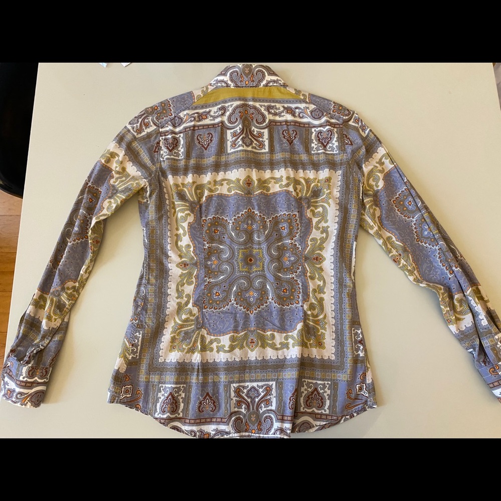 Etro small 38 button down top geometric multicolor